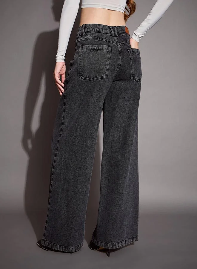 SASSAFRAS Low Rise Wide Leg Jeans by Styli