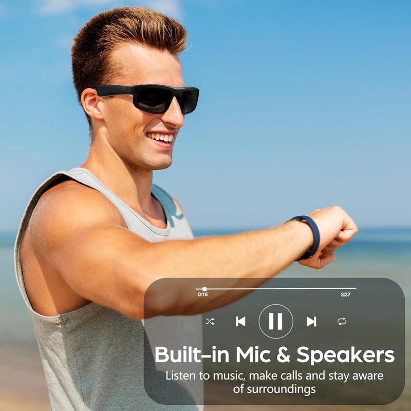 نظارات شمسية بلوتوث مع مكبر صوت، نظارات ذكية مع ميكروفون مدمج، حماية الأشعة فوق البنفسجية، تصميم الأذن المفتوحة، مساعد صوتي، نظارات صوتية في الهواء الطلق - Image 2