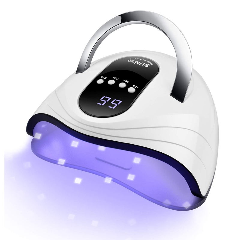 Sunrich UV Gel Nail Lamp 120W LED Nail Light Fast Dryer for Gel Polish Curing with 4 Timers Portable Handle Large Space Automatic Sensor (White) - Image 1