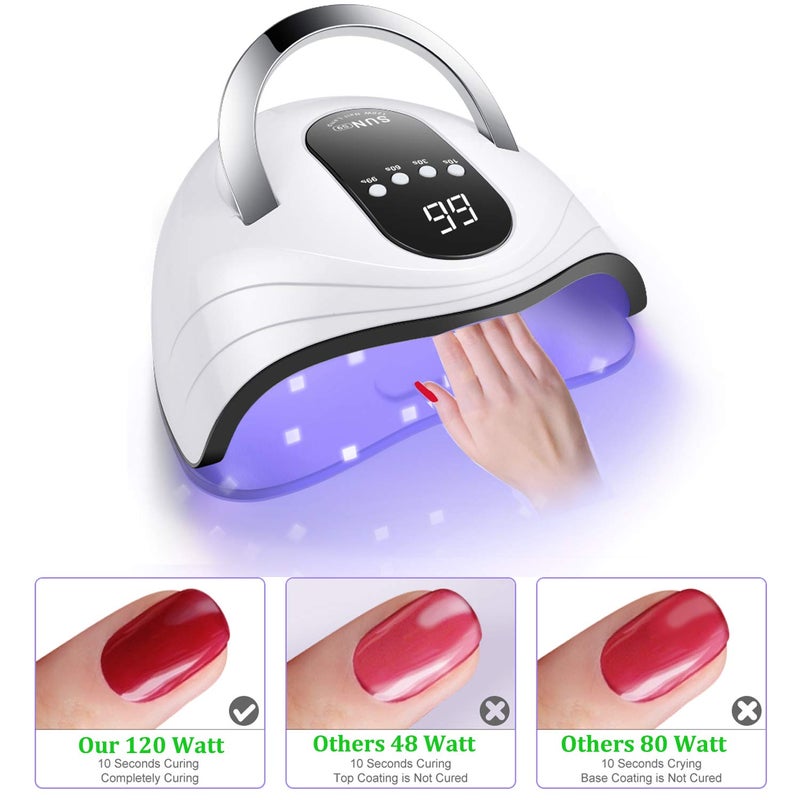Sunrich UV Gel Nail Lamp 120W LED Nail Light Fast Dryer for Gel Polish Curing with 4 Timers Portable Handle Large Space Automatic Sensor (White) - Image 2
