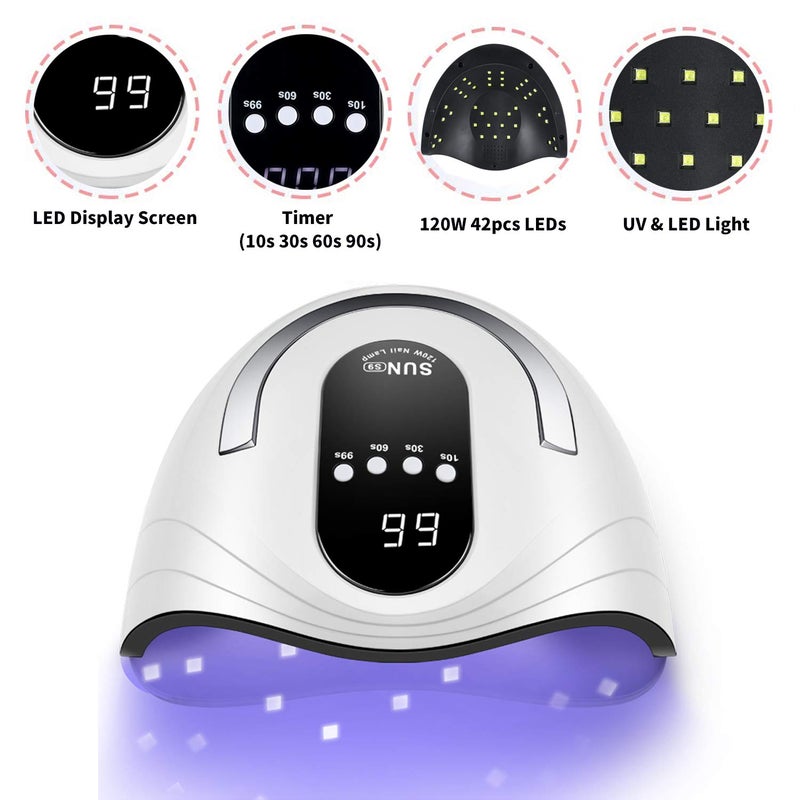 Sunrich UV Gel Nail Lamp 120W LED Nail Light Fast Dryer for Gel Polish Curing with 4 Timers Portable Handle Large Space Automatic Sensor (White) - Image 3