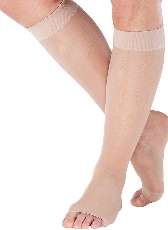 Absolute Support - Made in USA - Size Large - Sheer Compression Socks for Women Circulation 15-20 mmHg with Open Toe - Lightweight Long Compression Knee High Support Stockings for Ladies - Nude - Image 1