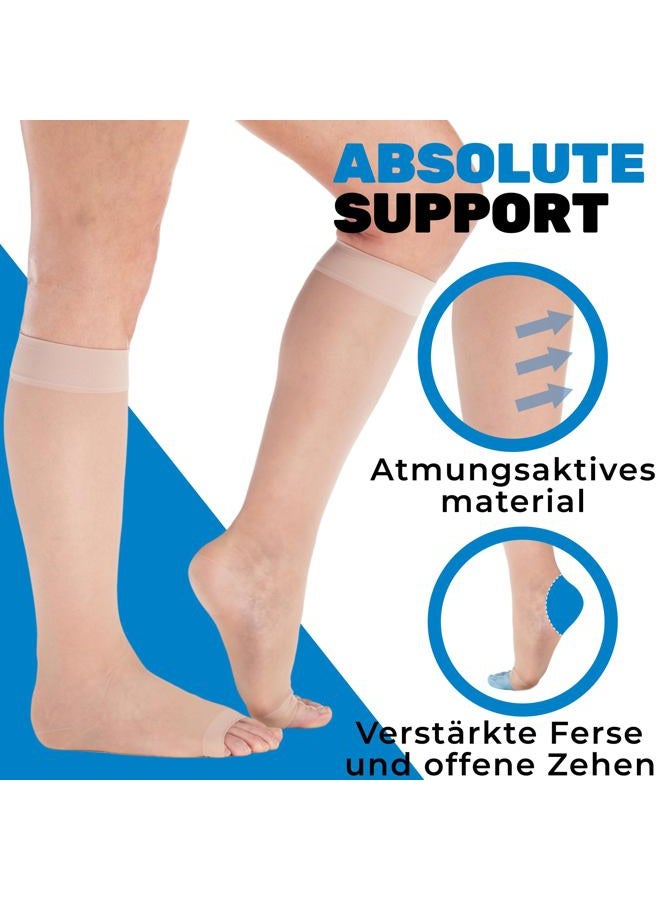 Absolute Support - Made in USA - Size Large - Sheer Compression Socks for Women Circulation 15-20 mmHg with Open Toe - Lightweight Long Compression Knee High Support Stockings for Ladies - Nude - Image 3