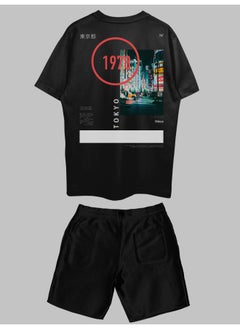THREADCURRY THREADCURRY Surreal Tokyo Printed Co-ord Set for Men - Half Sleeve Oversized T-Shirt and Shorts  - Image 2