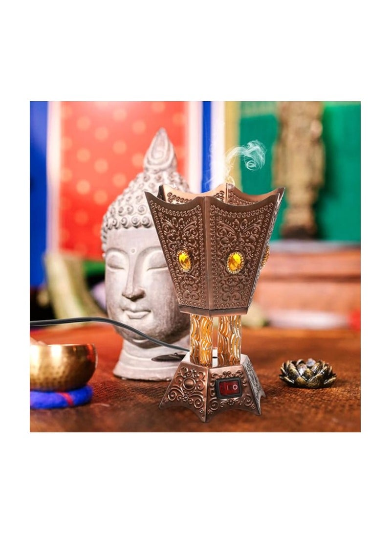 SEWACC Arabian Incense Burner Bakhoor Electric Incense Burner Desktop Plug in Metal Censer Burner for Home Office Yoga Room Decor (Copper, UK Plug) - Image 2