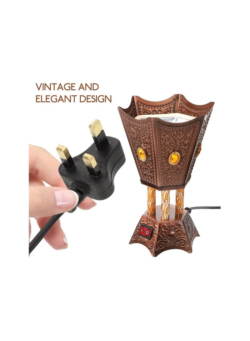 SEWACC Arabian Incense Burner Bakhoor Electric Incense Burner Desktop Plug in Metal Censer Burner for Home Office Yoga Room Decor (Copper, UK Plug) - Image 4