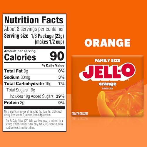 Jell-O Orange Gelatin Dessert Mix, Family Size, 6 oz Box - Image 2