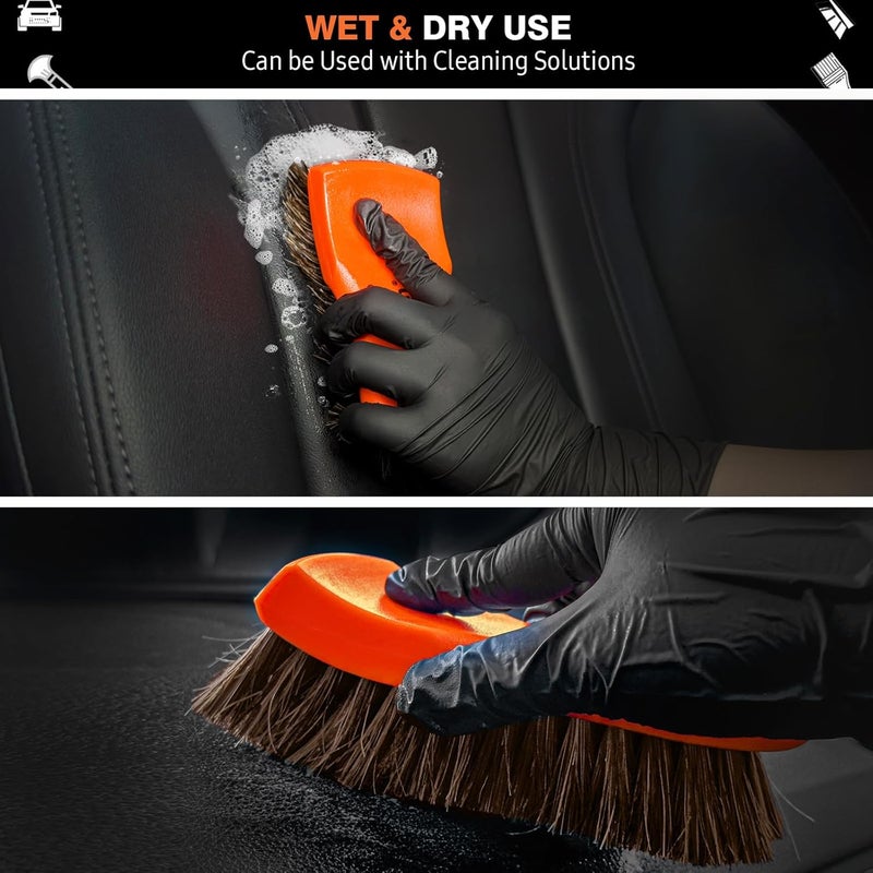 YeewayVeh 2PCS Car Interior Cleaning kit, Long Bristle Horse Leather Cleaning Brush and Scratch-Free Carpet Cleaning Brush for Car Interior and Home Furniture, Orange - Image 3