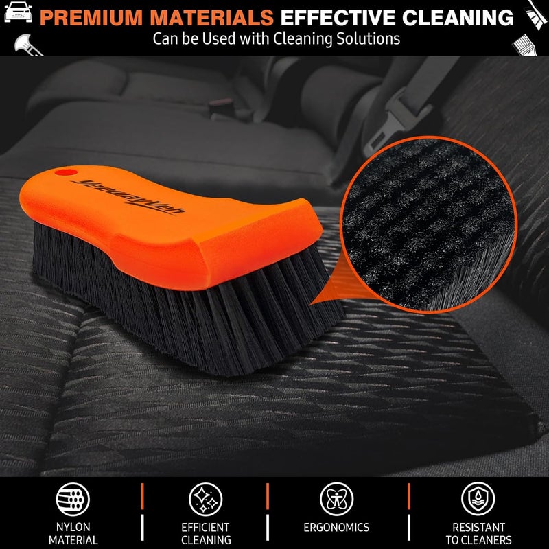 YeewayVeh 2PCS Car Interior Cleaning kit, Long Bristle Horse Leather Cleaning Brush and Scratch-Free Carpet Cleaning Brush for Car Interior and Home Furniture, Orange - Image 4