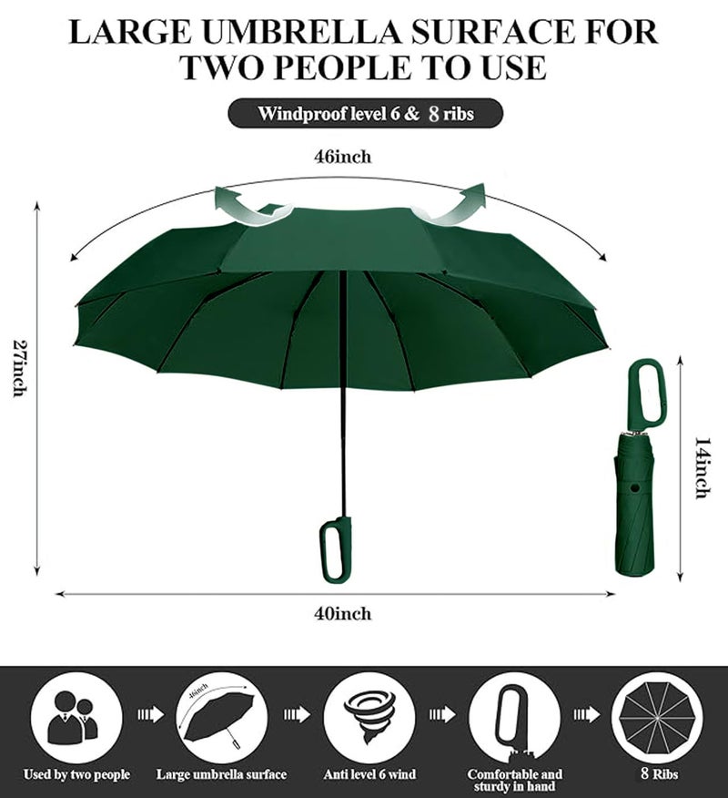 Zemic UV Umbrella with Novelty Carabiner Handle, Travel Umbrellas for Rain and Sun Protection, Windproof Compact, Automatic Open/Close, 8 Ribs, Portable Umbrella for Men and Women (Green) - Image 4