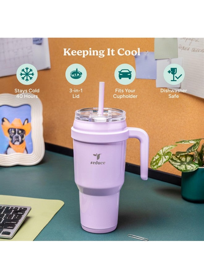 REDUCE 40 oz Stainless Steel Tumbler with Handle - Dual-Wall Vacuum Insulated Travel Mug, Sweat-Proof Lid & Reusable Straw - Keeps Drinks Cold for 24 Hrs, Fits Cupholders, Dishwasher Safe - Phantom - Image 3