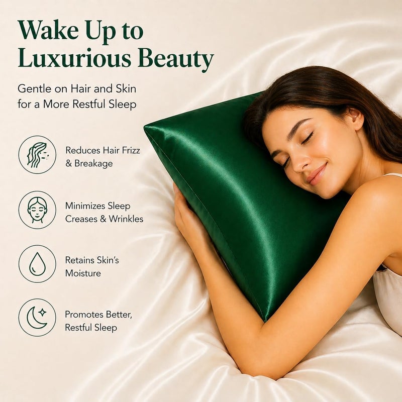 ROSEWARD Green Silk Pillow Cases, Oeko-TEX Certified 22 Momme Mulberry Silk Pillowcase for Hair and Skin Standard Size with Zipper, Anti Wrinkle,1 Pcs 20"x26" (Standard, Emerald) - Image 3