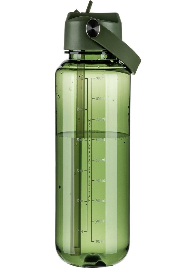 OLDLEY 32 oz Clear Water Bottle with Straw,Tritan BPA-Free, Wide Mouth, Leak Proof - for Gym, Travel, Home, School, Office (Army Green) - Image 1