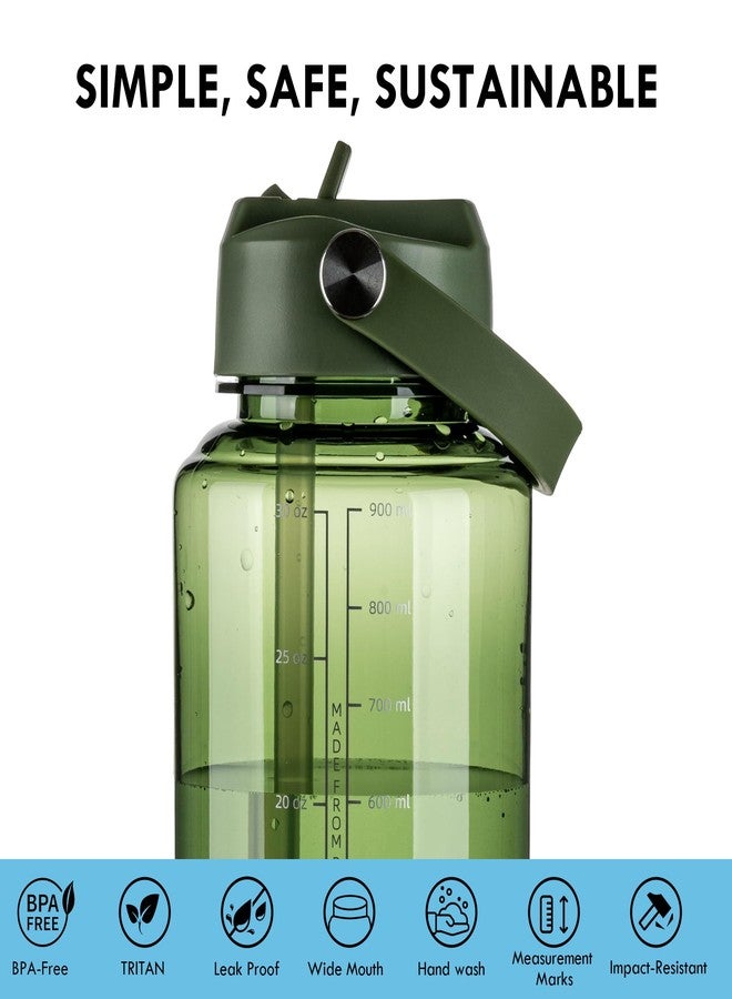OLDLEY 32 oz Clear Water Bottle with Straw,Tritan BPA-Free, Wide Mouth, Leak Proof - for Gym, Travel, Home, School, Office (Army Green) - Image 4