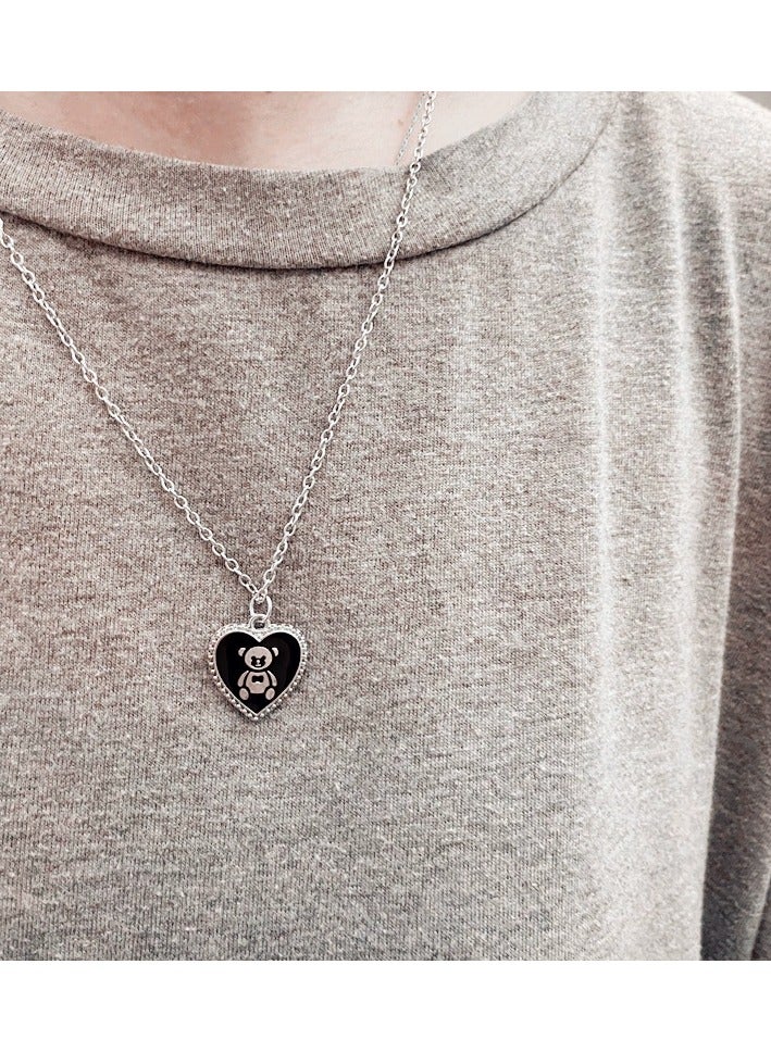 Goolsky قلادة قلب فضي ودب محشو – تصميم فاخر لطيف ومرحب، هدية مثالية لصديقتك، ارتداء رومانسي يومي - Image 1