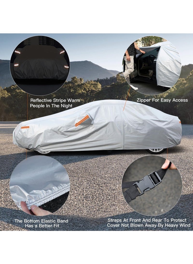 ELTRAZONE Car Cover Waterproof All Weather for Automobiles, Outdoor Full Cover Rain Sun UV Protection with Zipper Cotton, Universal Fit for Sedan Car - Image 3