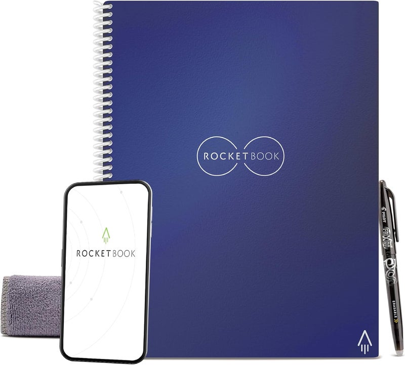 Rocketbook Smart Reusable Notebook - Lined Eco-Friendly Notebook with 1 Pilot Frixion Pen & 1 Microfiber Cloth Included- Midnight Blue Cover, Letter Size (8.5" x 11") - Image 1