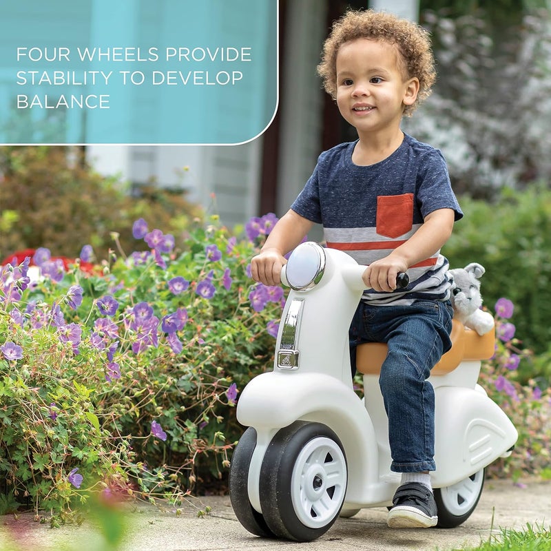 Step2 Kids Ride Along Scooter, Single Seater Easy to Store Ride On Toy with Rear Storage Slot, Suitable for Children both Boys and Girls Aged 18m and Above, White - Image 4