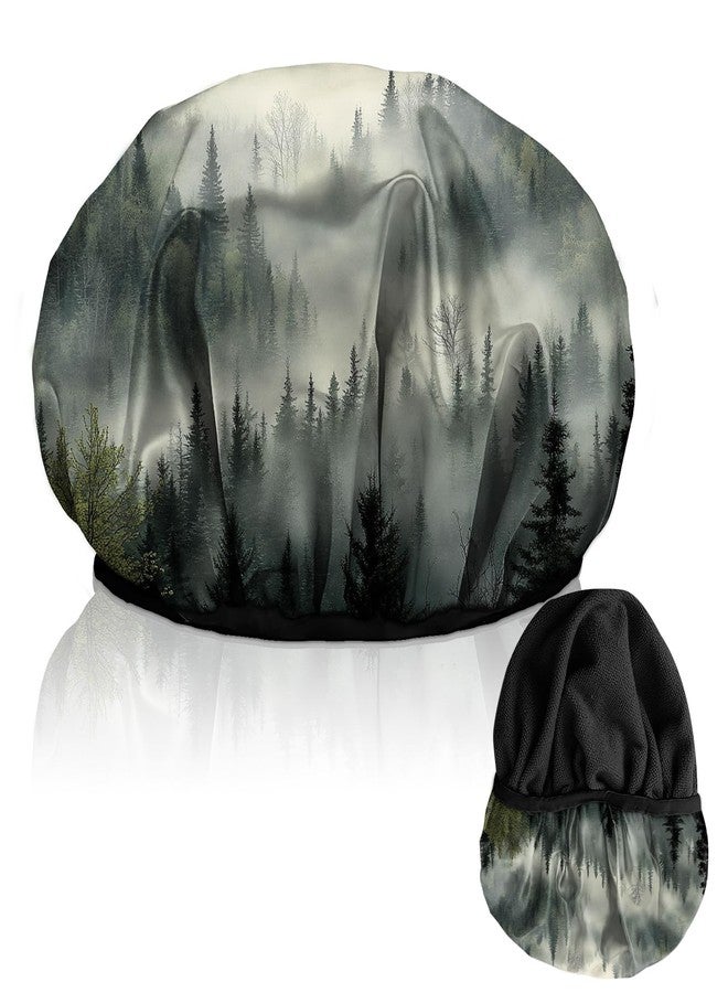 Cabreche Luxury Shower Cap Terry Lined Reusable Triple Layer Waterproof Hair Elastic Caps Shower Bath Hat for Women Girls Cute Aesthetic-Cloud Forest - Image 1