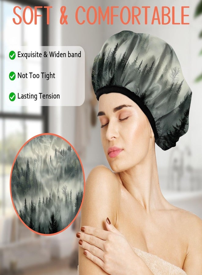 Cabreche Luxury Shower Cap Terry Lined Reusable Triple Layer Waterproof Hair Elastic Caps Shower Bath Hat for Women Girls Cute Aesthetic-Cloud Forest - Image 4