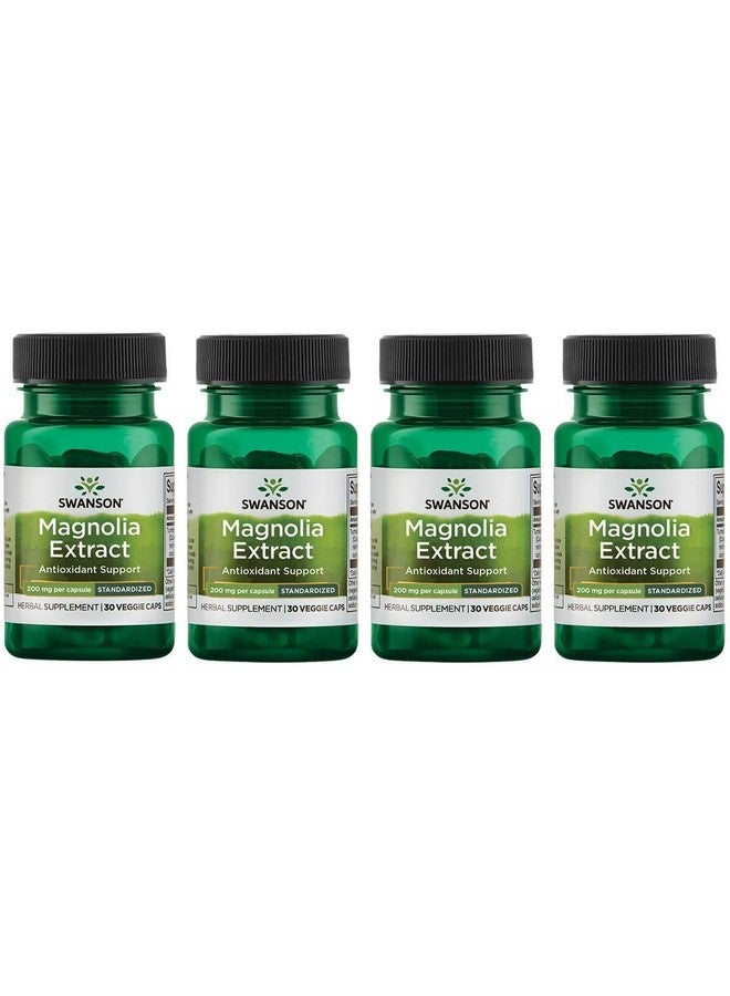 Swanson Magnolia Bark-Herbal Supplement Traditionally Used to Promote Nervous System & Digestive Health Support-May Promote Respiratory Health & Stress Support (30 Veggie Capsules, 200mg Each) 4 Pack