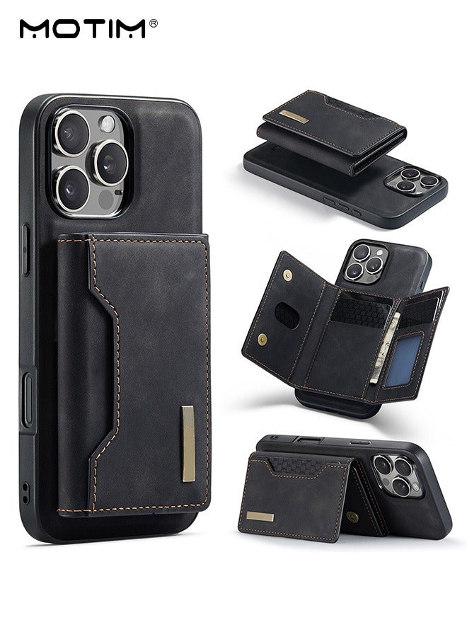 موتيم حافظة هاتف آيفون 15 برو حافظة هاتف محفظة مع حامل بطاقة، حافظة هاتف جلدية مع حامل مقاوم للصدمات، غطاء حماية من السقوط بدرجة MLT مع جيب مغناطيسي لحامل البطاقة قابل للفصل - Image 1