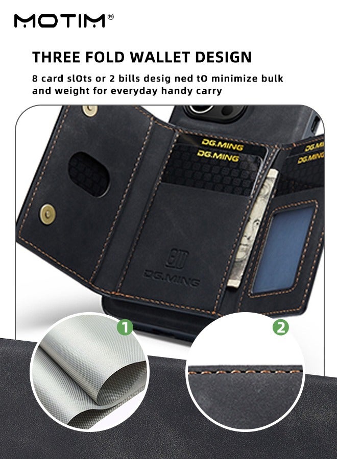 موتيم حافظة هاتف آيفون 15 برو حافظة هاتف محفظة مع حامل بطاقة، حافظة هاتف جلدية مع حامل مقاوم للصدمات، غطاء حماية من السقوط بدرجة MLT مع جيب مغناطيسي لحامل البطاقة قابل للفصل - Image 4