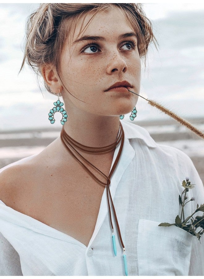 Inbagi 3 Pcs Western Jewelry For Women Bohemian Set Boho Pendant Long Choker Faux Leather Layered Bracelet Dangle Earrings(Classic Style) - Image 2