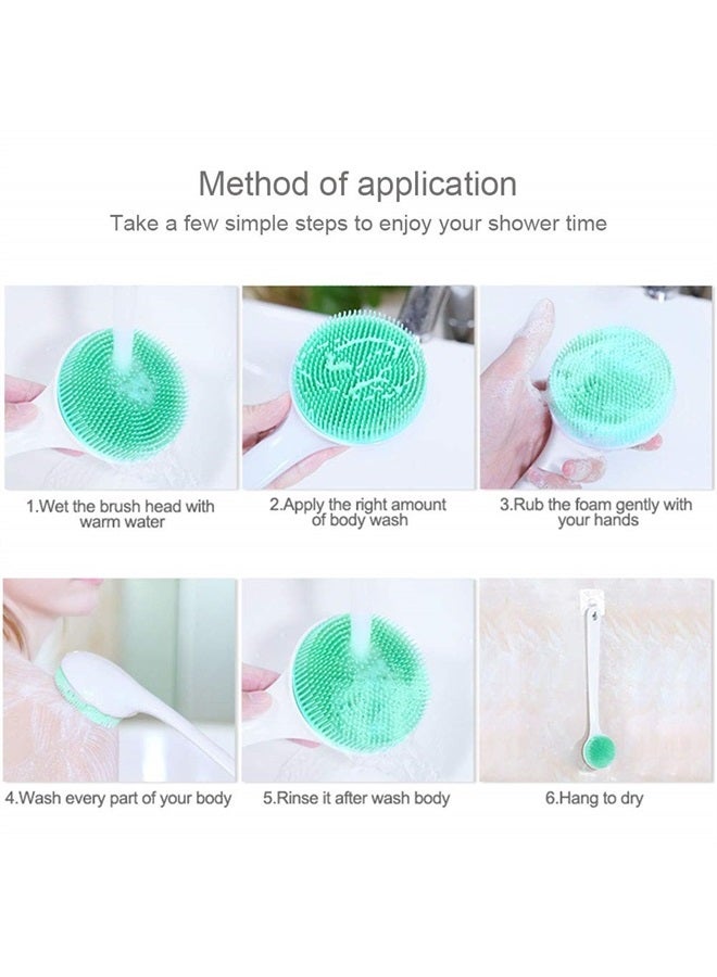 V-TOP Silicone Body Scrubber Exfoliator, Back Brush Scrubber Long Handle for Shower with Soft Bristles, Shower Brush Scrubber for Body Men and Women, BPA Free, Non-Slip - Image 4