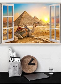 Egypt Pyramid Camel Landscape Poster 3D Window Effect Canvas Print Wall Picture Canvas Painting Living Room Home Decor Cuadros
