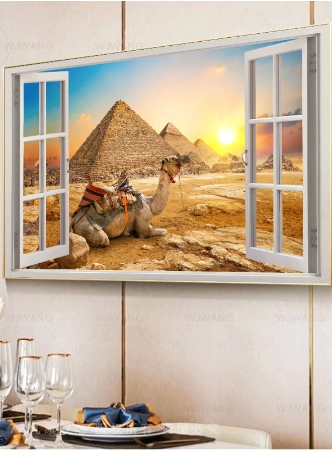 Generic - Egypt Pyramid Camel Landscape Poster 3D Window Effect Canvas Print Wall Picture Canvas Painting Living Room Home Decor Cuadros - Image 1