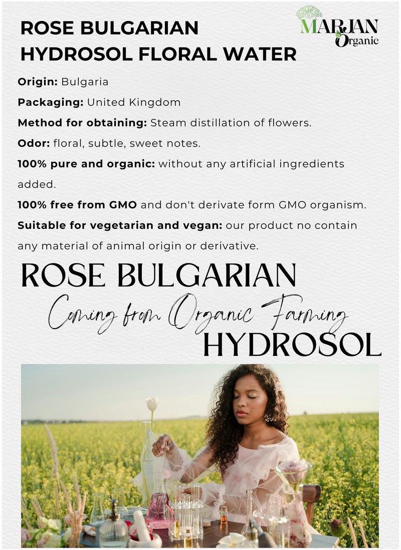 MARJAN ORGANIC Rose Bulgarian Hydrosol Floral Water 50ml - Certified Organic - Toner & Cleanser - Body Mist - Perfect for Skin, Face, Homemade Beauty Products Vegan GMO Free  - Image 2