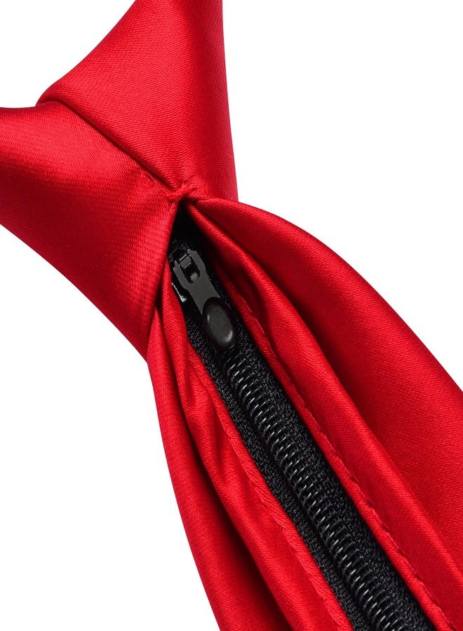 Branduce 3.15"（8cm） Mens Solid Satin Tie Pre-tied Adjustable Zipper Necktie for Business and Wedding, Red, general - Image 5