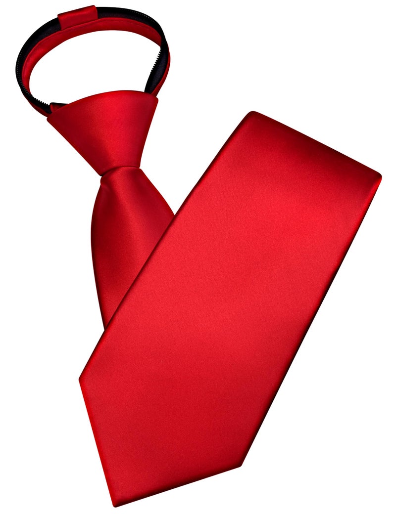 Branduce 3.15"（8cm） Mens Solid Satin Tie Pre-tied Adjustable Zipper Necktie for Business and Wedding, Red, general - Image 1