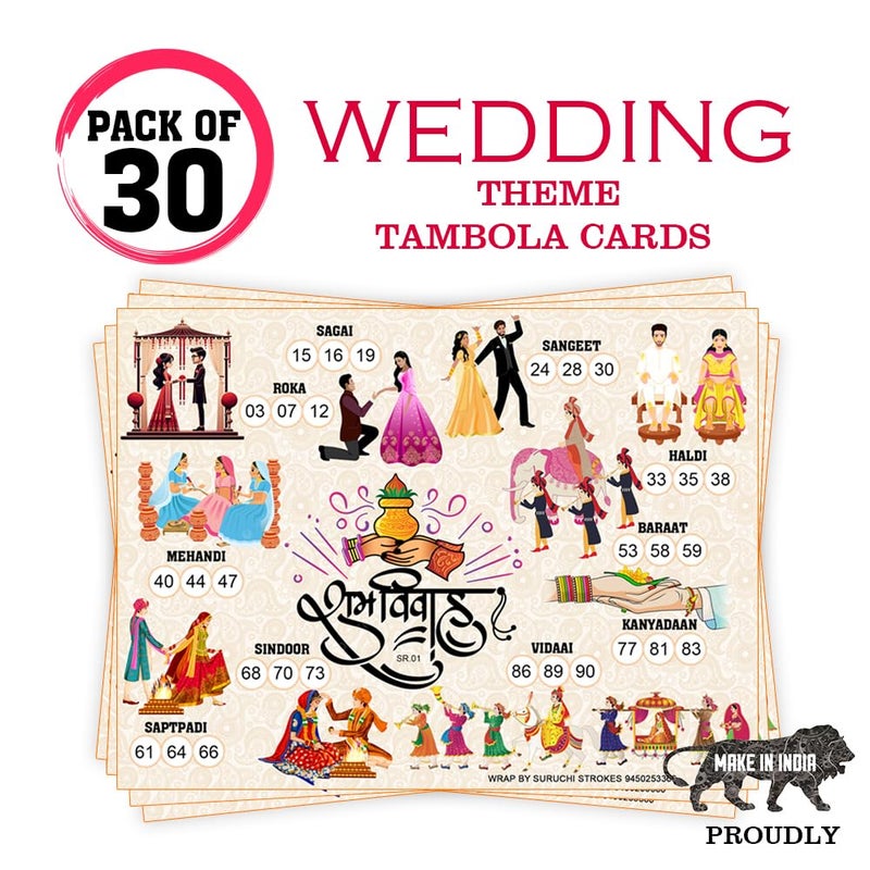 Suruchi Strokes Wedding Theme tambola Tickets Collection, housie Games for sagai, haldi Mehendi, sangeet, Marriage Party (Pack of 30) - Image 2