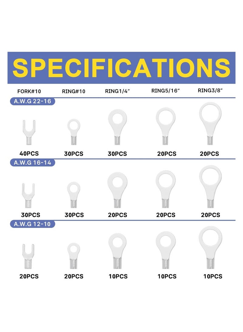 330PCS Non-Insulated Wire Connector Kit - Tinned Red Copper Brazed Seam Fork Ring Terminals for AWG 22-10 Electrical Wire Crimp Connectors. - Image 2