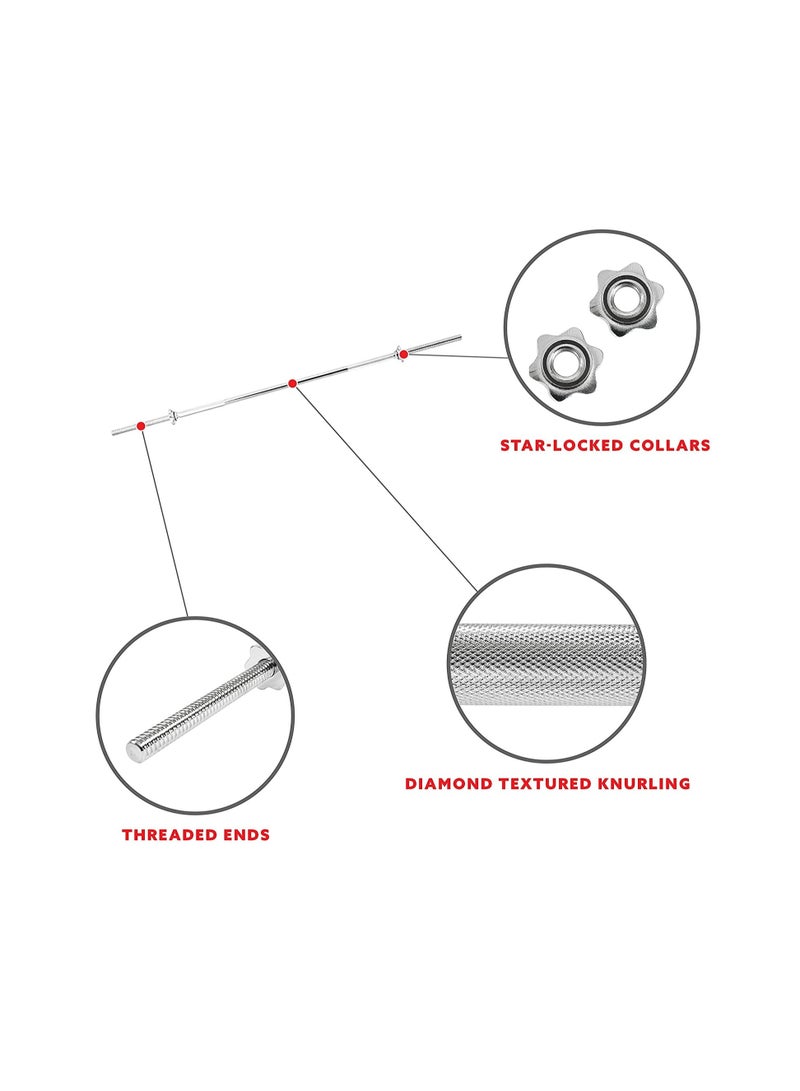 H PRO Pro Threaded Chrome Barbell Bar 1 Inch Barbell Diameter With Ring Collars 120 Cm - Image 3