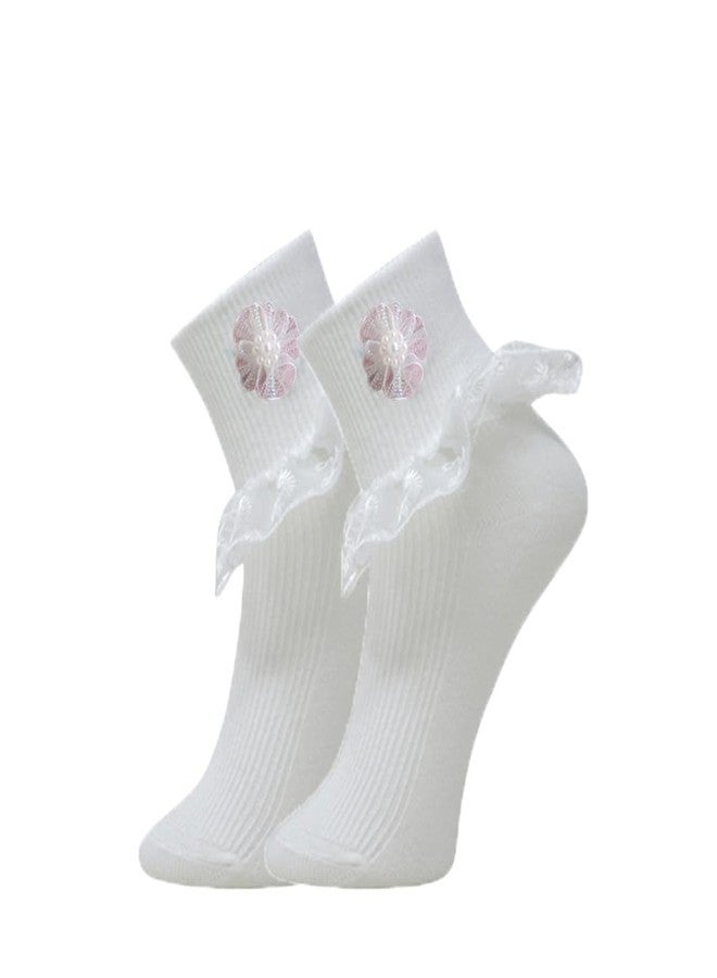 موستانغ جوارب موستانج المزينة بالكشكشة، جوارب قطنية لطيفة للأطفال، طقم من قطعة واحدة للفتيات الصغيرات | جوارب للأطفال والفتيات الصغيرات | | من 5 إلى 6 سنوات (عبوة من 3 قطع) - Image 3