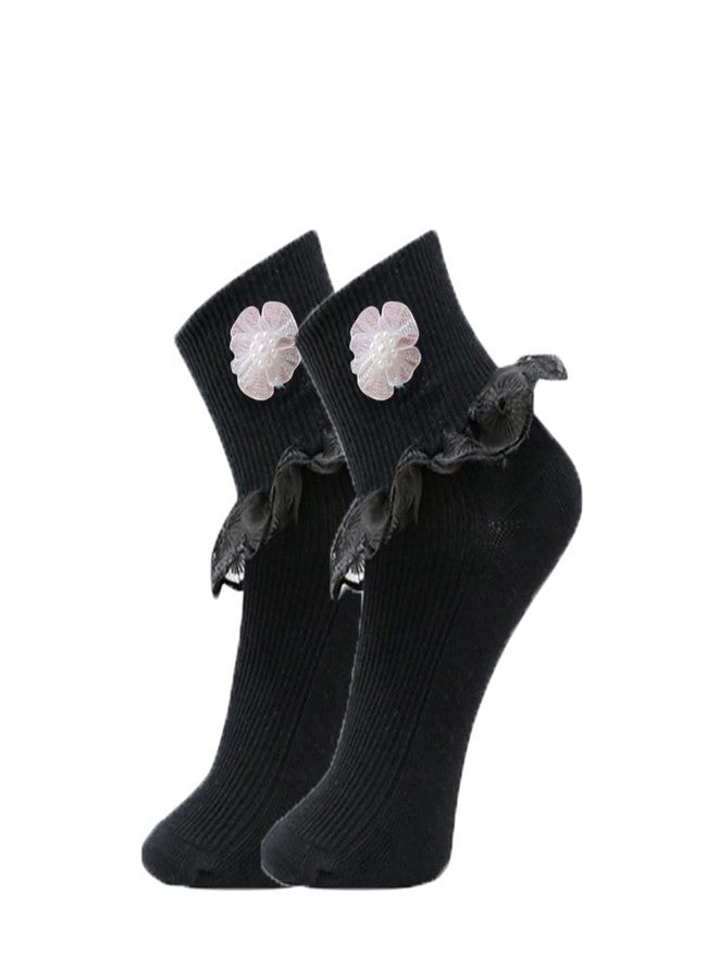 موستانغ جوارب موستانج المزينة بالكشكشة، جوارب قطنية لطيفة للأطفال، طقم من قطعة واحدة للفتيات الصغيرات | جوارب للأطفال والفتيات الصغيرات | | من 5 إلى 6 سنوات (عبوة من 3 قطع) - Image 4