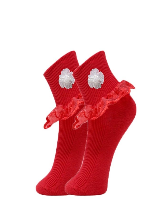 موستانغ جوارب موستانج المزينة بالكشكشة، جوارب قطنية لطيفة للأطفال، طقم من قطعة واحدة للفتيات الصغيرات | جوارب للأطفال والفتيات الصغيرات | | من 5 إلى 6 سنوات (عبوة من 3 قطع) - Image 2