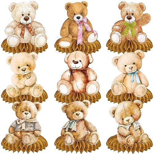 umoni 10pcs Bear Baby Shower Honeycomb Centerpieces Bear Birthday Party Supplies Bear Baby Shower Decorations Teddy Bear Table Toppers for Teddy Bear Themed Baby Shower We Can Bearly Wait Party Supplies - Image 1