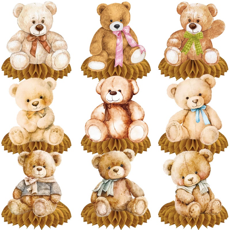 umoni 10pcs Bear Baby Shower Honeycomb Centerpieces Bear Birthday Party Supplies Bear Baby Shower Decorations Teddy Bear Table Toppers for Teddy Bear Themed Baby Shower We Can Bearly Wait Party Supplies - Image 2