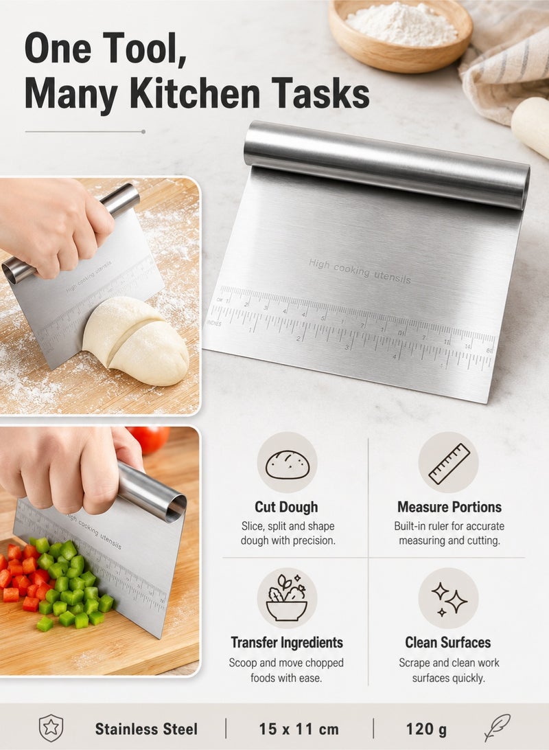 Stainless Steel Dough Scraper 15cm | Pastry Cutter Bench Scraper | Baking Scraper With Measurement Marks | Kitchen Food Scraper - Image 5
