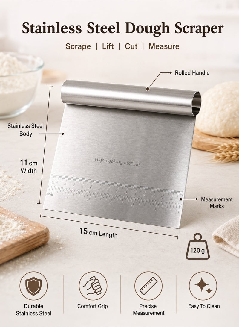 Stainless Steel Dough Scraper 15cm | Pastry Cutter Bench Scraper | Baking Scraper With Measurement Marks | Kitchen Food Scraper - Image 3