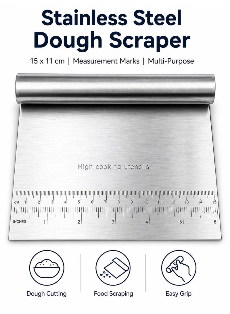 Stainless Steel Dough Scraper 15cm | Pastry Cutter Bench Scraper | Baking Scraper With Measurement Marks | Kitchen Food Scraper - Image 1
