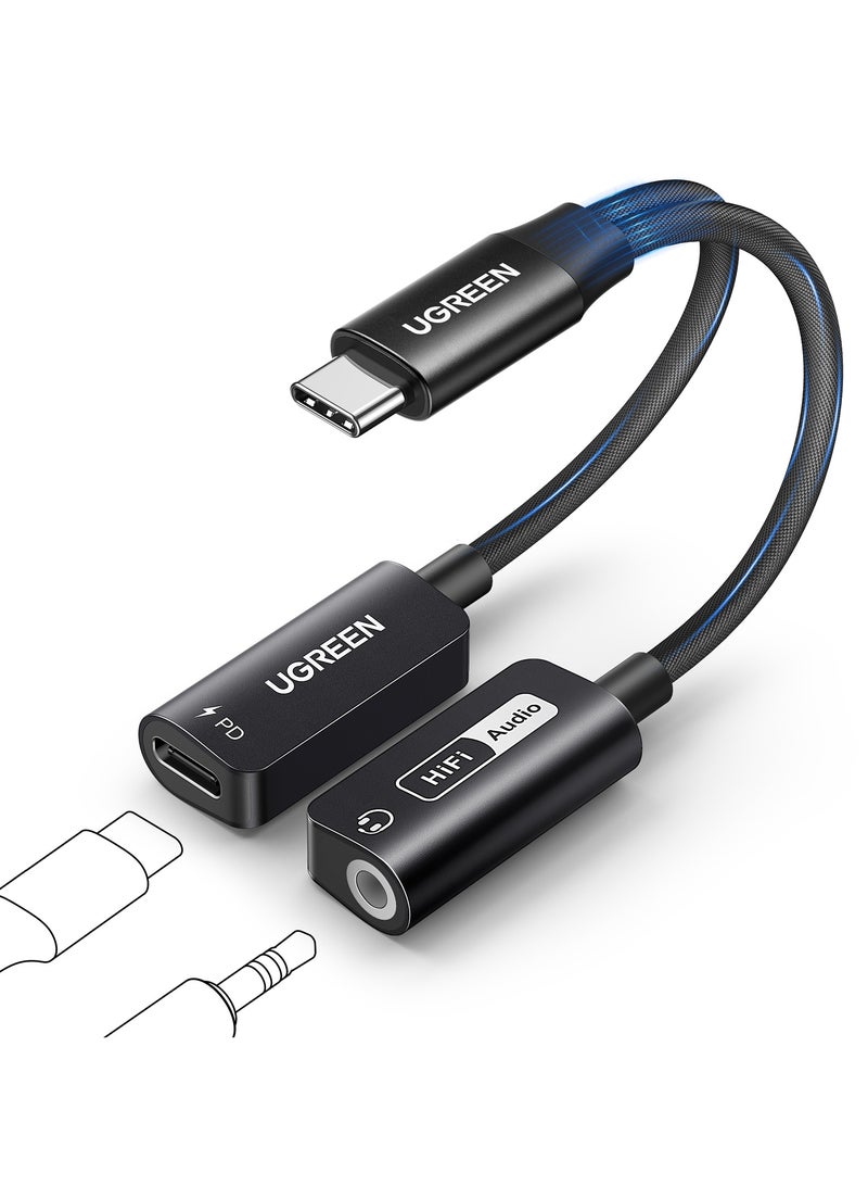 يو جرين محول مقبس سماعة الرأس من النوع C إلى 3.5 مم Aux USB C مع 60 وات تايب سي شحن سريع USB C إلى Aux HiFi دونجل محول سماعات رأس سلكي متوافق مع جالاكسي S24 S23 التار و ايفون 15 برو ماكس تابلت ماك بوك - Image 1