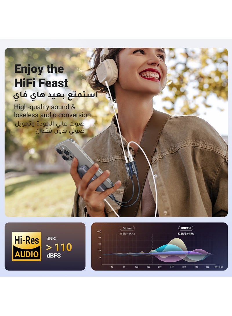 يو جرين محول مقبس سماعة الرأس من النوع C إلى 3.5 مم Aux USB C مع 60 وات تايب سي شحن سريع USB C إلى Aux HiFi دونجل محول سماعات رأس سلكي متوافق مع جالاكسي S24 S23 التار و ايفون 15 برو ماكس تابلت ماك بوك - Image 3