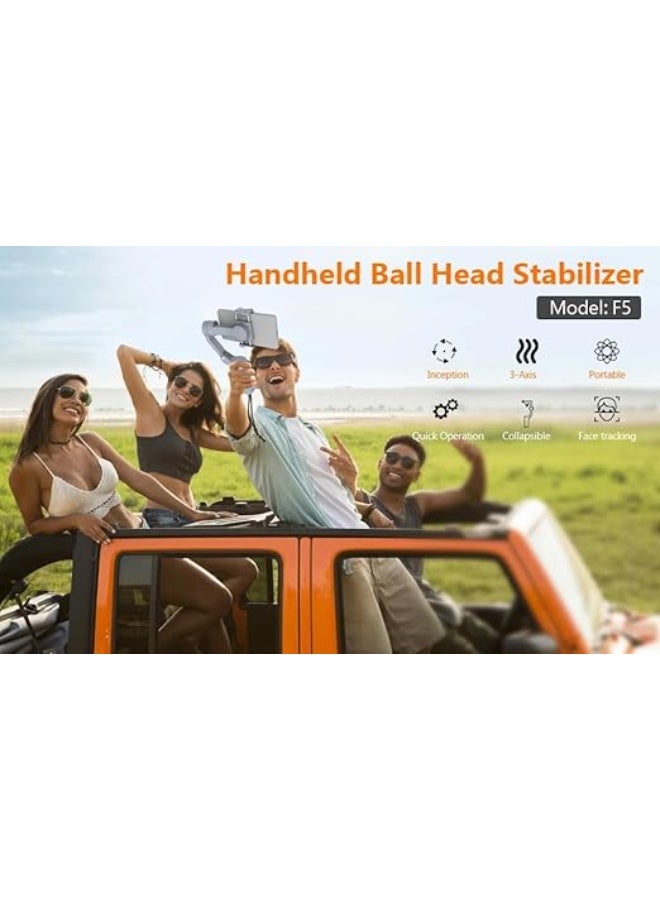 F5 3-Axis Smartphone Gimbal Stabilizer, Foldable Handheld Design with Face Tracking, Multi-Key Control Panel, USB Port, Camera Button, Grey - Image 5