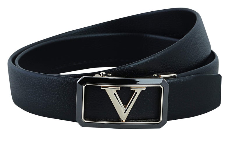 Zacharias Men's Faux Leather Belt Automatic V Buckle ASG-18 (Black;Free Size) - Image 1
