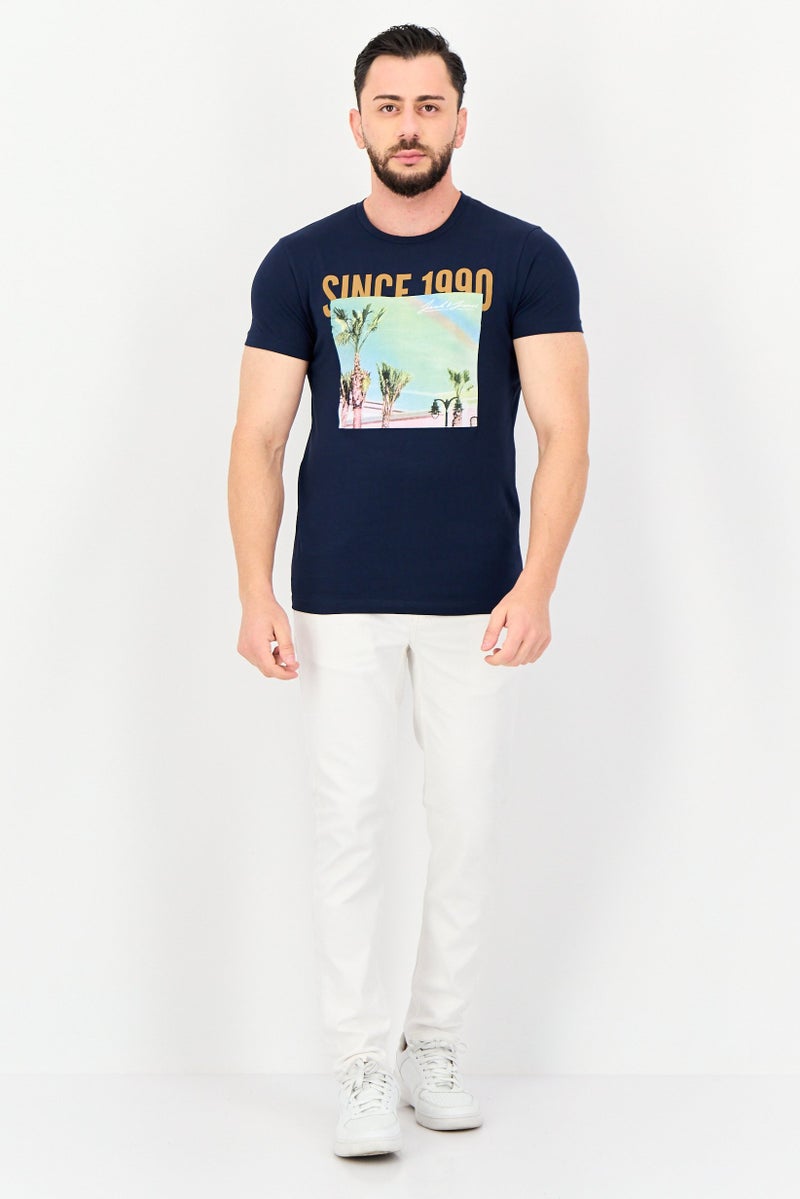 JACK & JONES Men Crew Neck Short Sleeves Graphic Print T-Shirt, Navy - Image 4